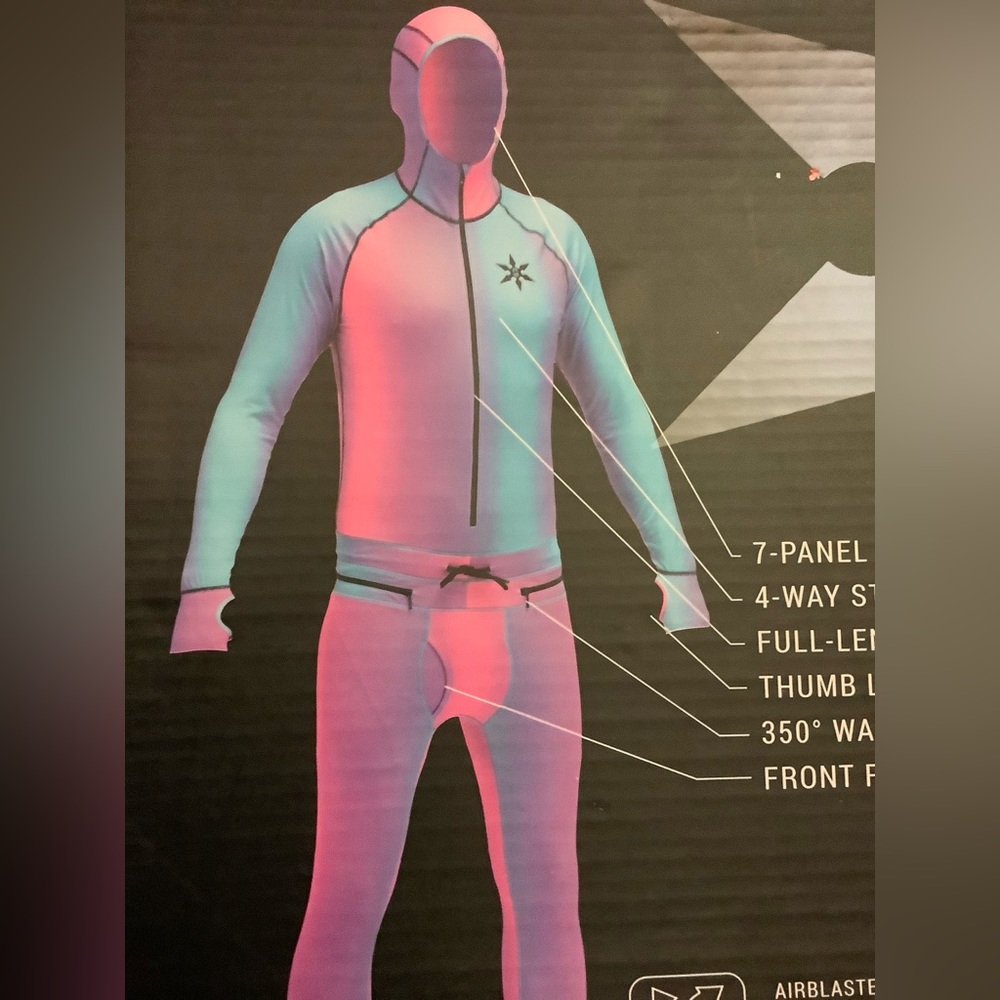 NWT AirBlaster Mens Ninja Suit Base Layer Ski Snowboard Pink Blue Hybrid Size M